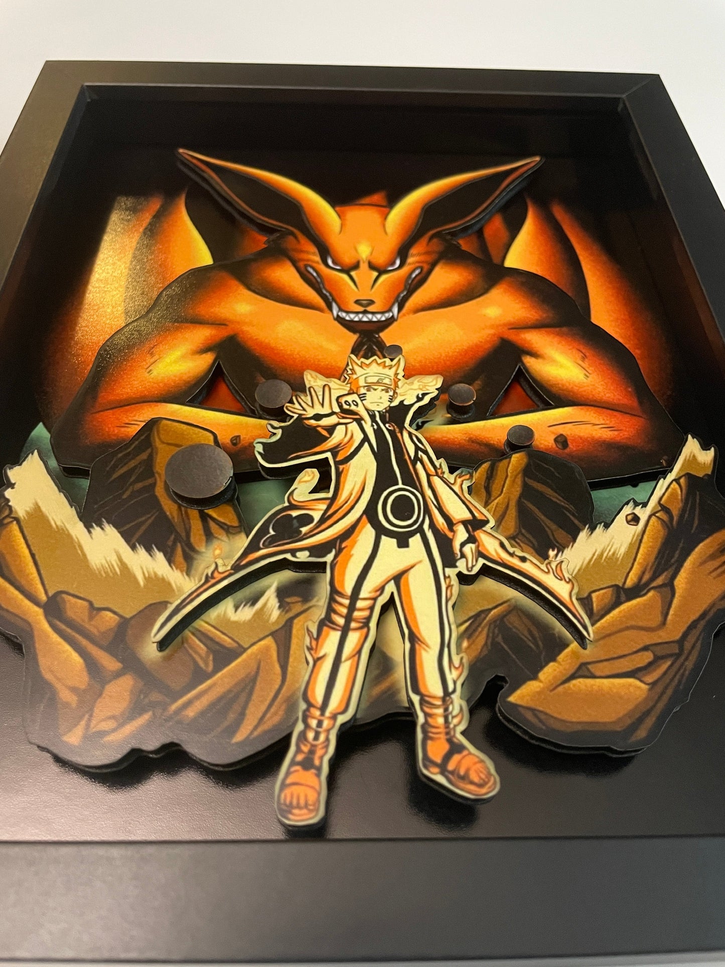Naruto - Kurama 3D 8x10 Shadow Box!  Naruto Uzumaki and Nine-Tails Chakra Mode!