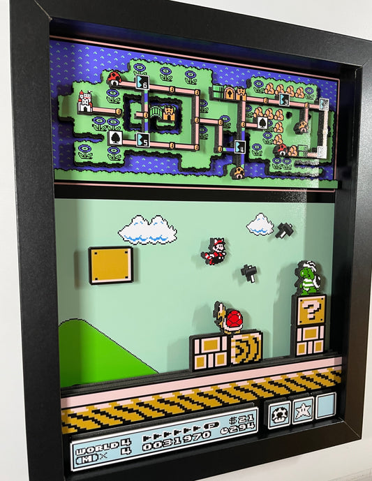 Mario Brothers 3 - 8x10 3D Shadowbox - NES Giant World!