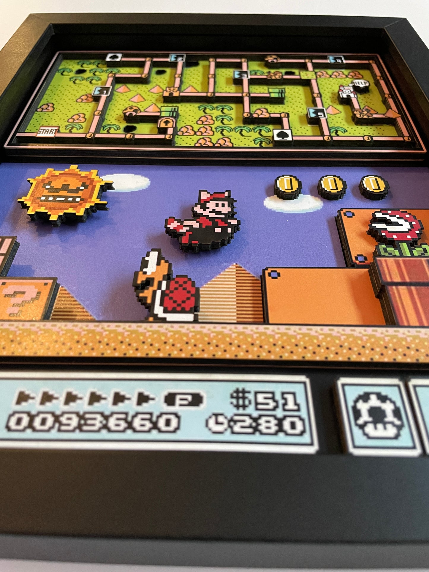 Mario Brothers 3 - 8x10 3D Shadowbox - NES Desert Land!