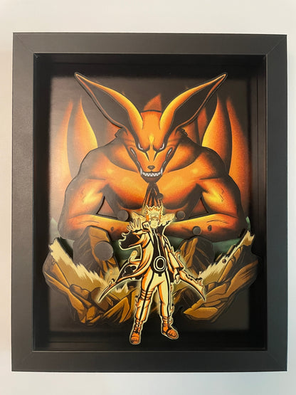 Naruto - Kurama 3D 8x10 Shadow Box!  Naruto Uzumaki and Nine-Tails Chakra Mode!