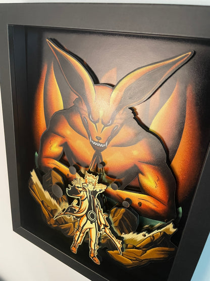 Naruto - Kurama 3D 8x10 Shadow Box!  Naruto Uzumaki and Nine-Tails Chakra Mode!