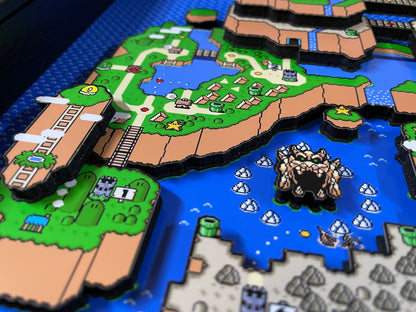 Super Mario World - SNES Overworld Map - 9x9" 3D Shadow Box!