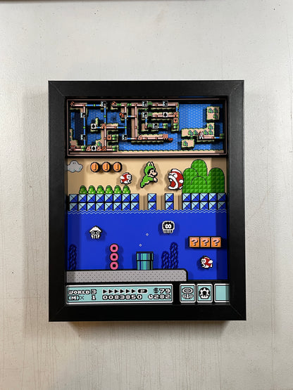 Mario Brothers 3 - World 3 - NES Water Land - 8x10 3D Shadowbox!