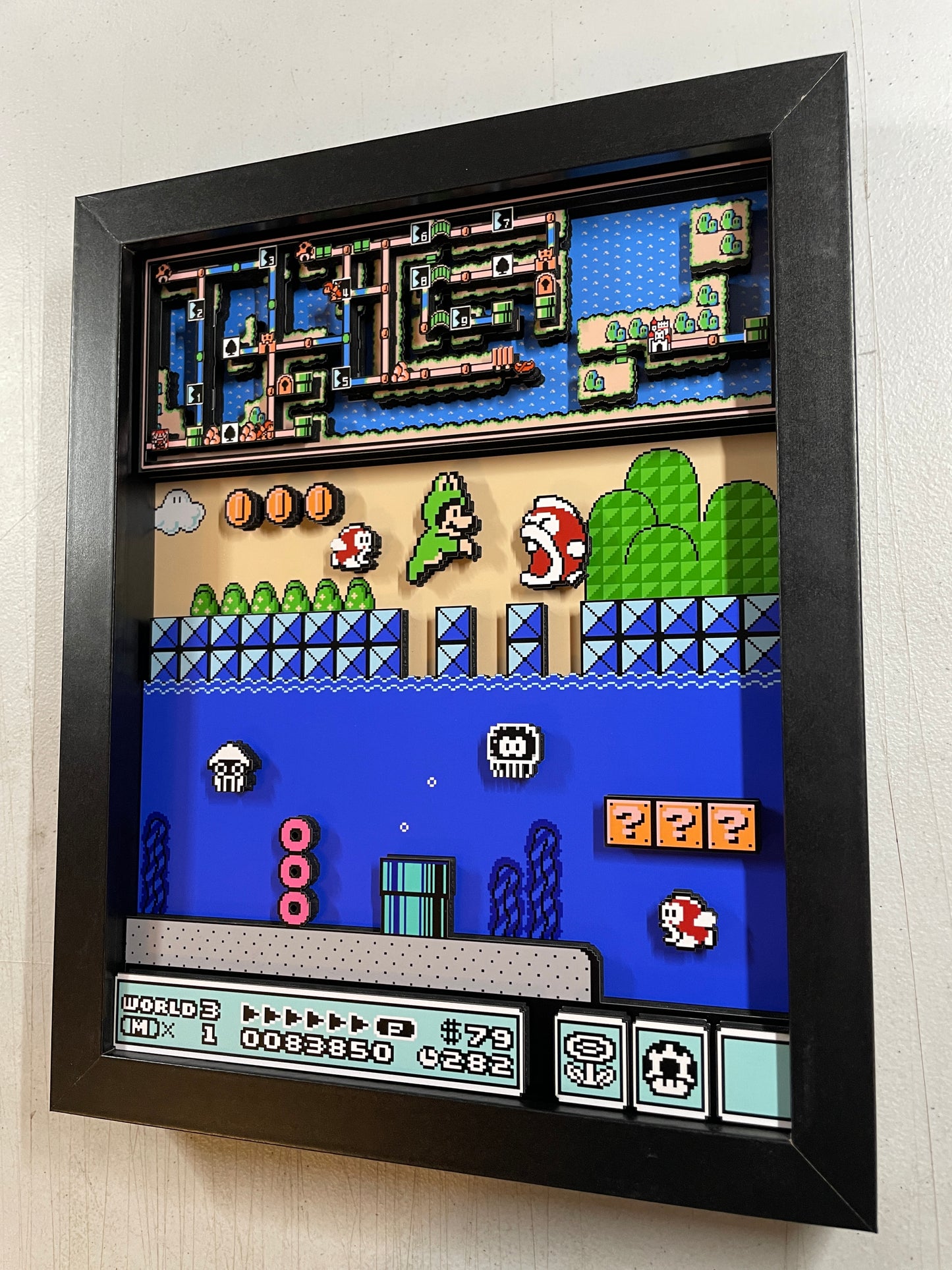 Mario Brothers 3 - World 3 - NES Water Land - 8x10 3D Shadowbox!