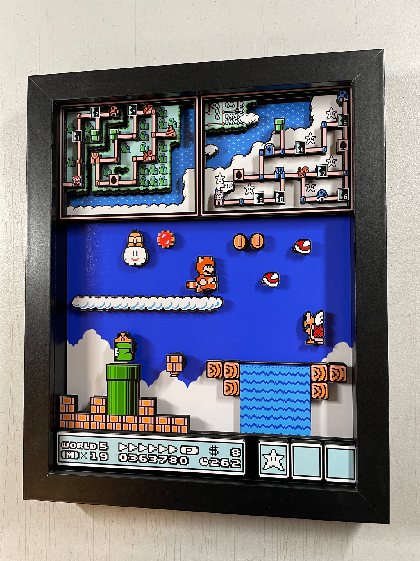 Mario Brothers 3 - World 5 - NES Sky Land - 8x10 3D Shadowbox!