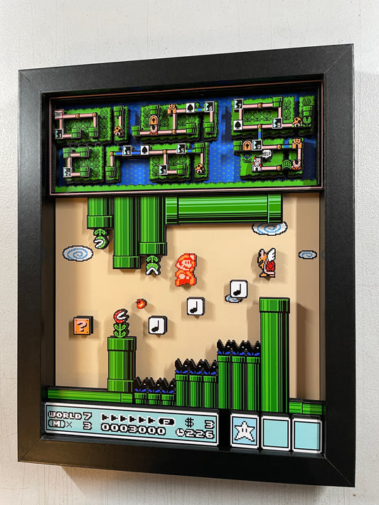 Mario Brothers 3 - World 7 - NES Pipe Land - 8x10 3D Shadowbox!