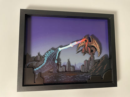 Godzilla vs Gyaos - 11x14" 3D Shadow Box!