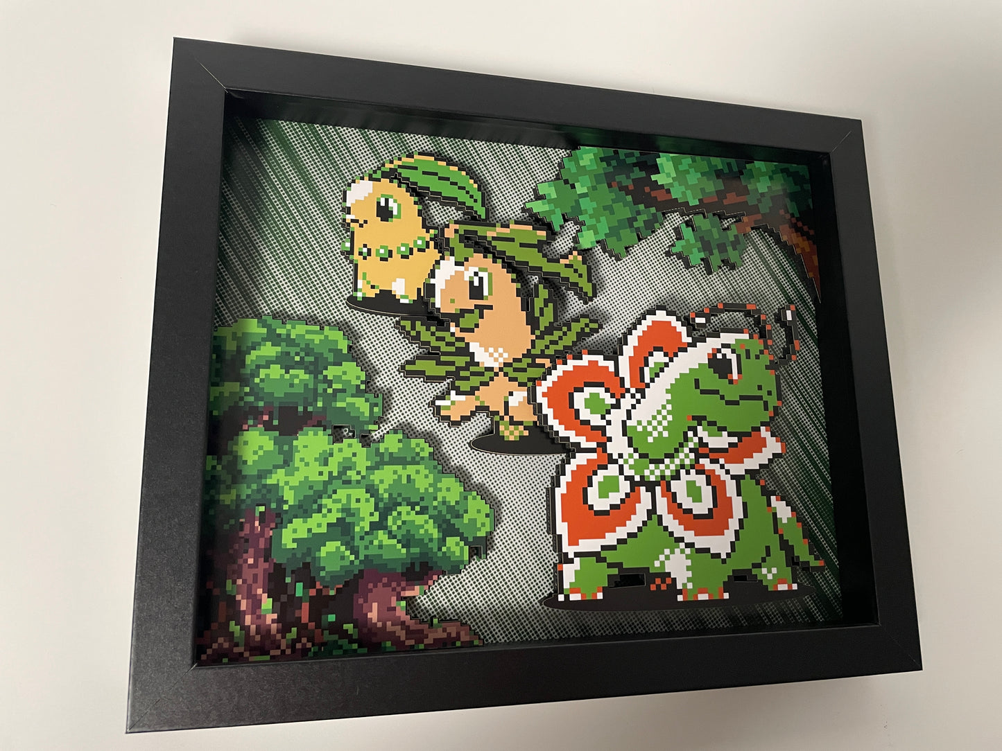 Chikorita - Bayleef - Maganium - Pokemon Evolution - 8x10 3D Shadow Box!