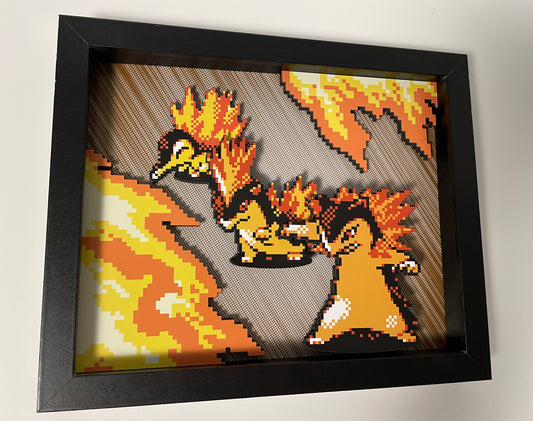 Cyndaquil - Quilava - Typhlosion - Pokemon Evolution - 8x10" 3D Shadow Box!