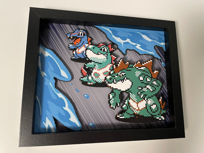 Totodile - Croconaw - Feraligatr - Pokemon Evolution - 8x10" 3D Shadow Box!