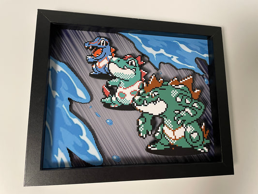 Totodile - Croconaw - Feraligatr - Pokemon Evolution - 8x10" 3D Shadow Box!