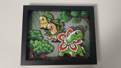 Chikorita - Bayleef - Maganium - Pokemon Evolution - 8x10 3D Shadow Box!