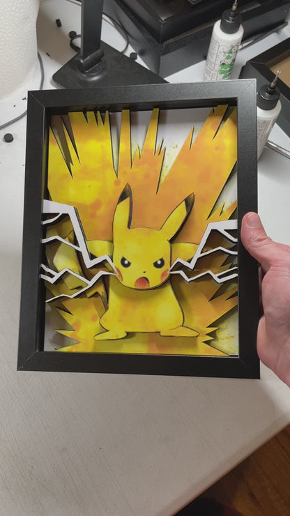 Pikachu - Pokemon - Thunder - 8x10 3D Shadow Box!