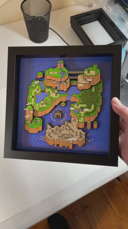 Super Mario World - SNES Overworld Map - 9x9" 3D Shadow Box!