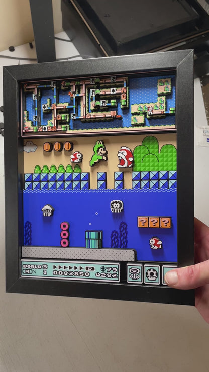 Mario Brothers 3 - World 3 - NES Water Land - 8x10 3D Shadowbox!