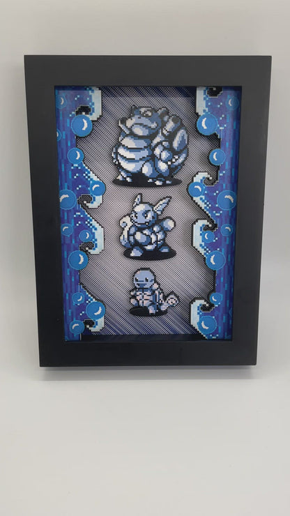 Pokemon Gameboy Water Starter - 5x7 3D Shadow Box!  Squirtle - Wartortle - Blastoise