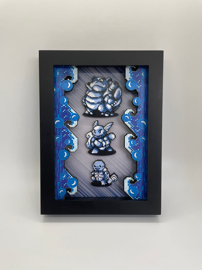 Pokemon Gameboy Water Starter - 5x7 3D Shadow Box!  Squirtle - Wartortle - Blastoise