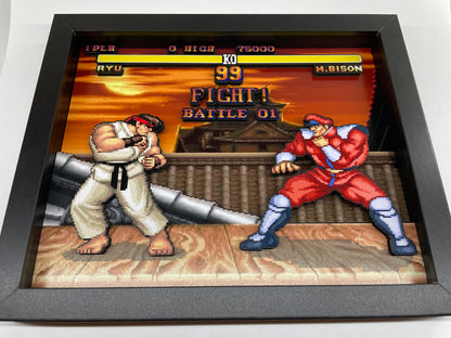 Street Fighter 2 - 3D 8x10 Shadow Box! Ryu vs M. Bison!