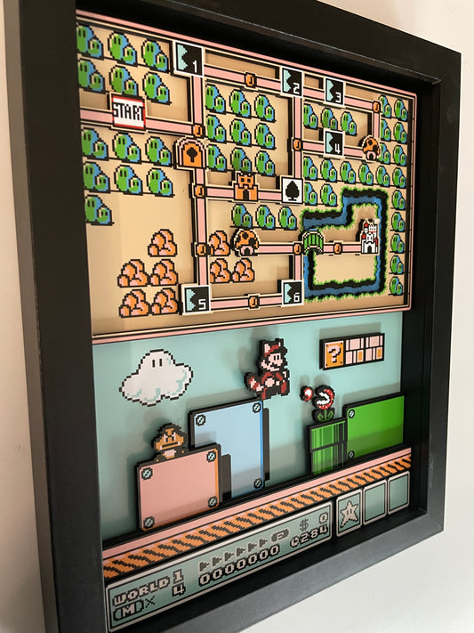 Mario Brothers 3 - 8x10 3D Shadowbox - NES World One - Grass Land!