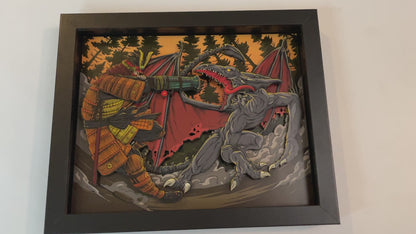 Metroid - Samurai Samus vs Ridley - 3D 8x10 Shadow Box!